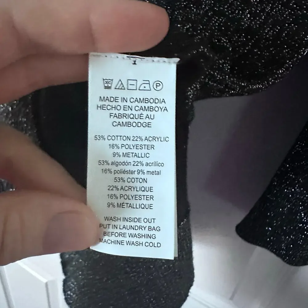 Michael Kors Black Silver Metallic Sparkle Sweater XL